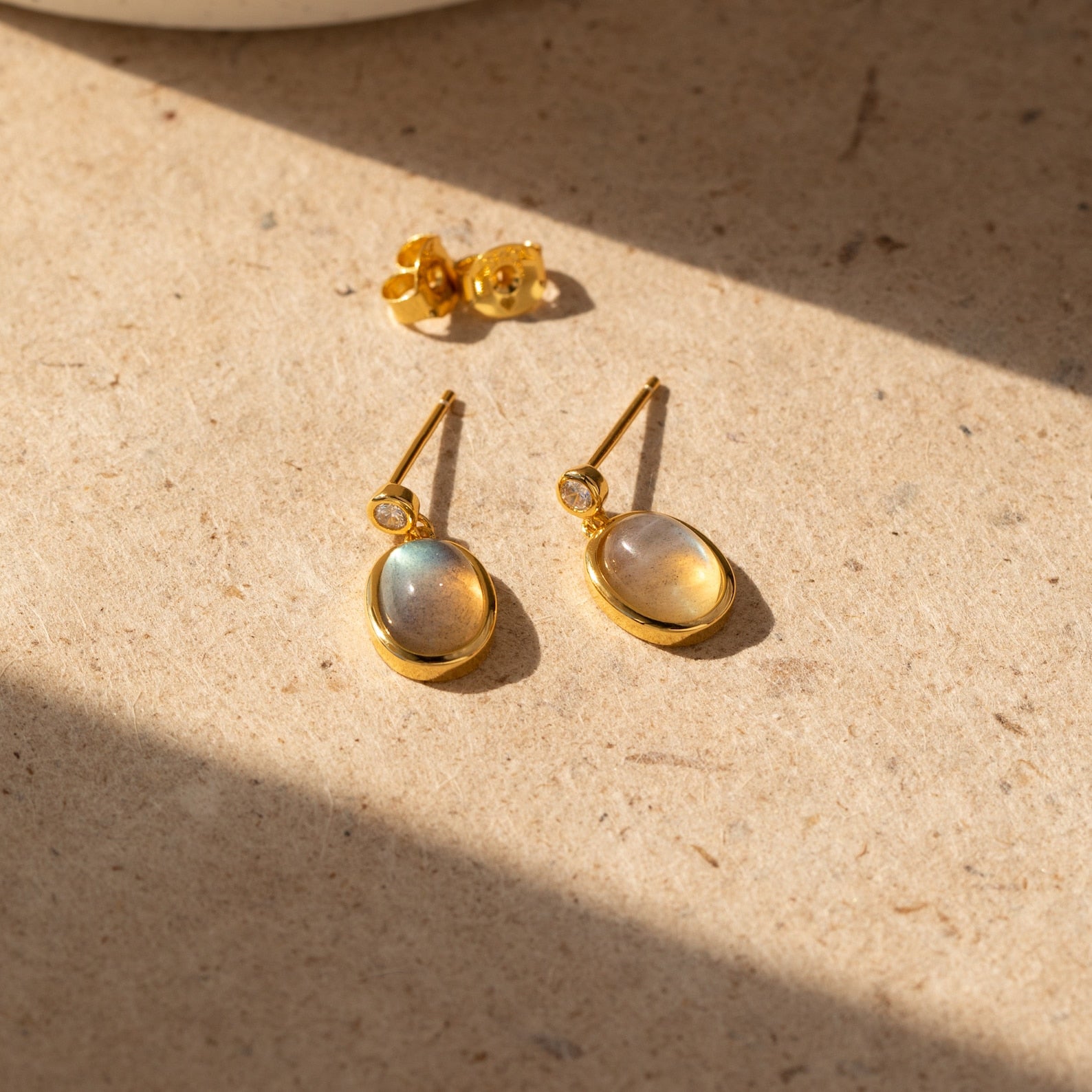 New Beginnings: Moonstone Drop Earrings with Diamond Stud
